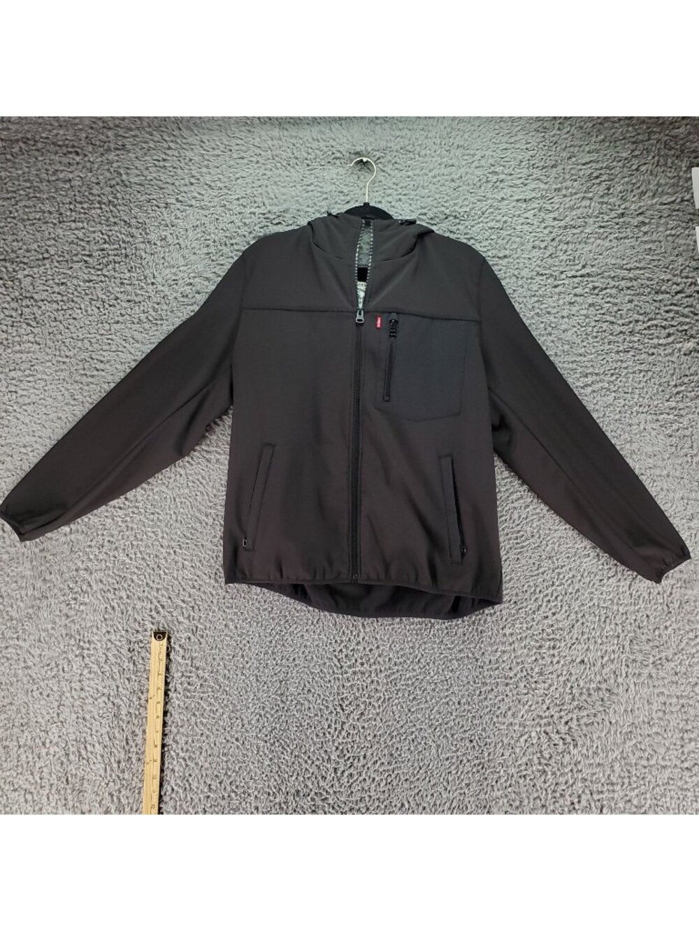 Levis Jacket Mens Large Black Fleece Lined Hooded Tech Jacket